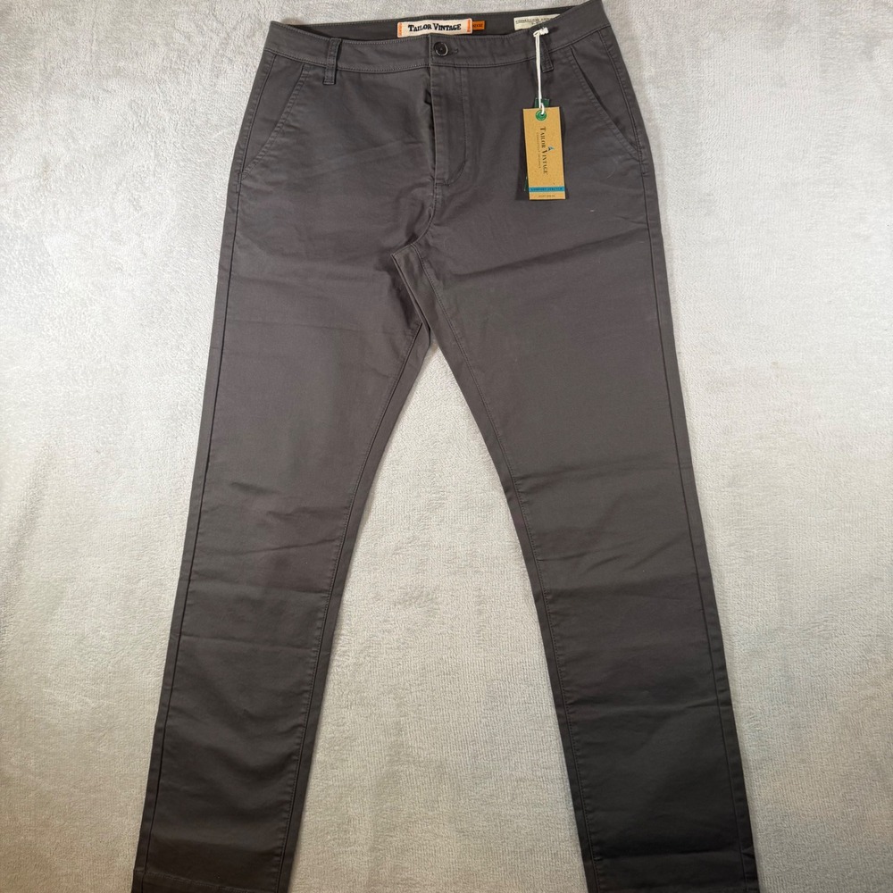 Tailor Vintage Mens Slim Fit Chino Pants Dark Shadow Gray 32x32 1690JS1054 NEW